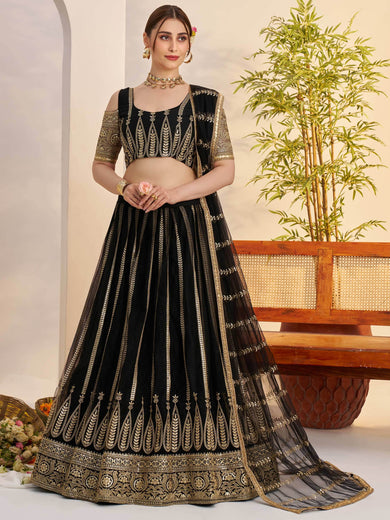 Fantastic Black Sequins Net Reception Wear Lehenga Choli With Dupatta